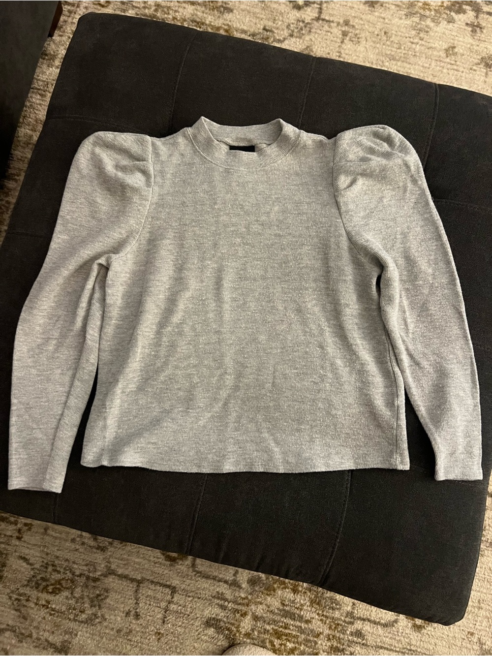 Who What Wear Gray Puff Sleeve Crewneck Long Sleeve Top